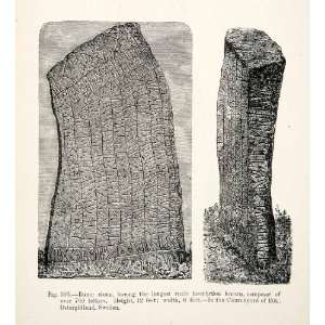  1889 Wood Engraving Runic Stone Longest Inscription Viking Age 