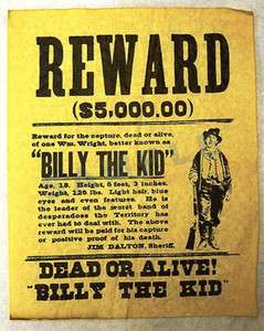   Wanted Poster Replicas   Jesse James, Billy The Kid, Black Bart  