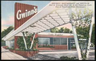 PASADENA CA Gwinns Restaurant & Drive In Vtg Postcard  