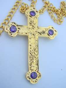 Bishops Pectoral Cross Gold Amethyst Stone & Chain NR!!  