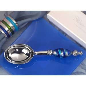 Baby Keepsake: Murano art deco Ice Cream Scoop silver and blue handle 