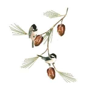   Enamel Copper Wall Art Chickadees w/ Pine Bough: Everything Else