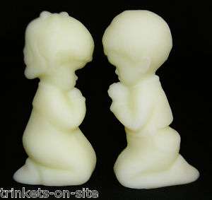 Pair Praying Boy & Girl Figurines FENTON CUSTARD GLASS  