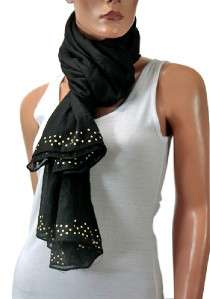 Ladies Black stud detail sarong scarf one size multiple uses beach 