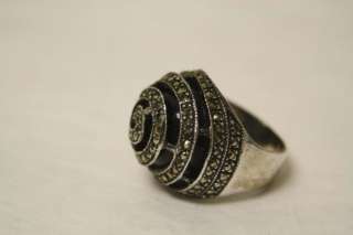 Judith Jack Sterling Silver, Marcasite & Onyx Ring! Unique Design 