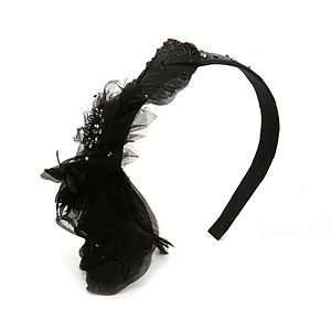 TARINA TARANTINO Grosgrain And Feather Headband, Black, 1 ea