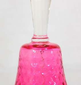 Clear to Cranberry Glass Bell Dotted Pattern Pink 5 3/4  