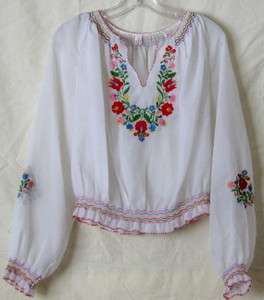   BOHEMIAN ETHNIC EMBROIDERED BLOUSE WITH SMOCKING   SHEER NYLON  