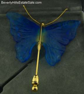 Beautiful Daum Crystal Blue Pate de Verre Butterfly Brooch New in Box 
