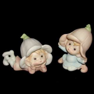 Vintage Pixie Boy & Girl Figurines with Flower Hats  