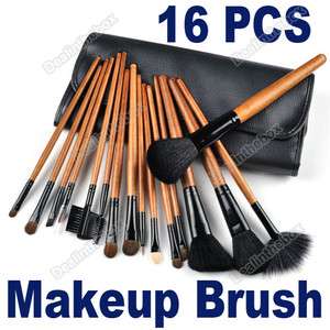   16 PCS Makeup Salon Make up Cosmetic Brush Brushes Set Brown +Pouch