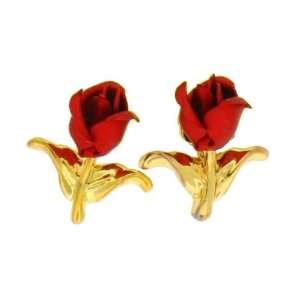  Red Rose Post Earrings Gold plated Jewelry