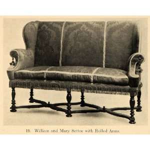  1919 Print William Mary Settee Sofa Couch Textile King 