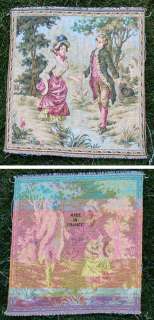 Vintage Pillow Tapestry Victorian Scene French marked  