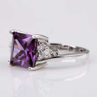 T22 18K white Gold plated purple gem Swarovski crystal Ring size 8 