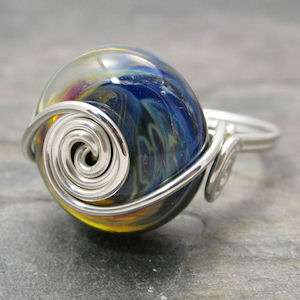GlassGypsy Lampwork Boro Glass Silver Ring size 5.5  