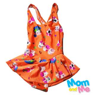   Mom and Me girls orange swimwear swimsuit cartoon prints Size 4 years