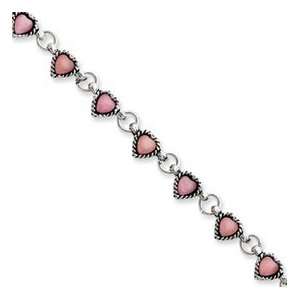  Sterling Silver Pink Cats Eye Heart Childs Bracelet 