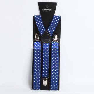 New Braces Suspenders Mens Ladies Adjust Clip on Y back Blue W/ White 