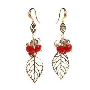  Gold Leaf Swarovski Crystal Earrings: Jewelry