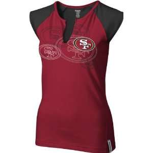   49ers Womens Red High Pitch Split Neck Top