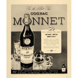  1938 Ad J.G. Monnet Cognac Brandy Liqueur Glass   Original 