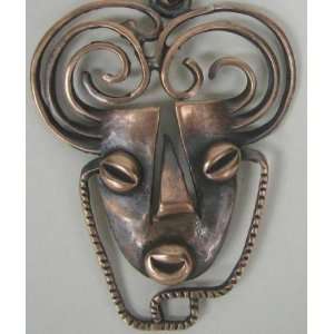  Rebajes Handwrought Copper Long Brazilian Mask Pendant 