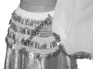 TMS SILVER Tissue Brocade Skirt Top Veil Belly Dance NW  