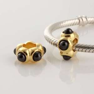 Gold on 925 Sterling Silver European Style Onyx Cabochon Charm Beads 