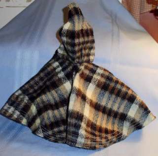 Antique French or German DOLL Plaid wool DOLL CAPE  