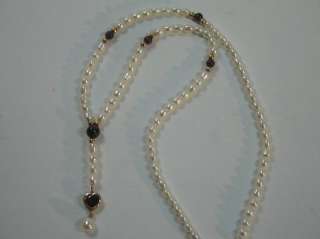 Fresh Water Pearls 14KT Gold Garnet Womens Necklace New  