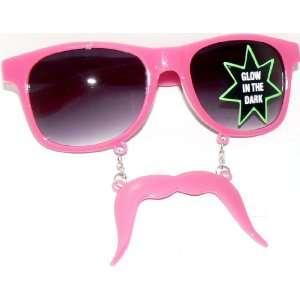  Pink Fu Manchu Glow in the Dark Mustache Sunglasses 
