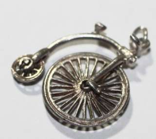 LARGEST NUVO ~VINTAGE STERLING PENNY FARTHING BICYCLE BIKE CHARM~MOVES
