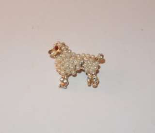  SMALL POODLE FAUX PEARLS CLEAR STNE COSTUME JEWELRY BROOCH PIN  