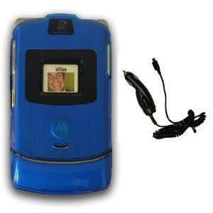   Motorola Razr V3 Transparent Blue Faceplate Case **WITH** Car Charger