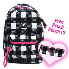 Girls Heart Checkered Backpack w/ Side Mesh Pockets  