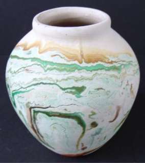 Nemadji Art Pottery Vase Orange,Green and Brown  