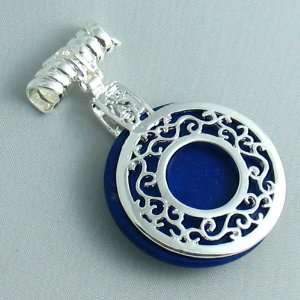  Silver Plated Lapis Lazuli Pendant Circle with Ornate 