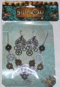 SteamPunk Victorian Gears Necklace & Propeller Earrings  
