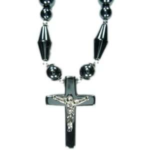  Hematite Jesus Cross Necklace Silver 