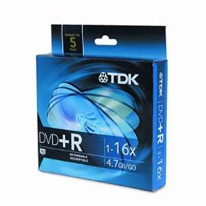  DVD+R Discs, 4.7GB, 16x, w/Slim Jewel Cases, 5/Pack 