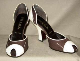 PRADA Brown & Beige Peep toe Pumps Shoes NEW IB Sz 36.5  