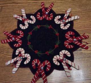 Jingle Bell Candy Canes Penny Rug Candle Mat *Pattern*  