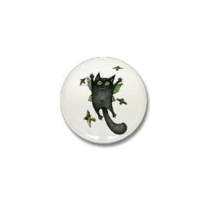  Black Fairy Cat Flying birds Pets Mini Button by  