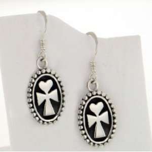    Sterling Silver Heart Peace Ankh Oval Cross Earrings: Jewelry
