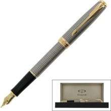   Silver Chiseled Fountain Pen with Medium Nib and 23 Caret Gold Plated