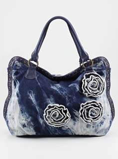 MELIE BIANCO Jenny Denim Flower Satchel handbag BLUE  