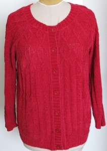 Denim & Co. Button Front Cable Knit Cardigan APPLE RED 2X  