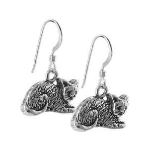 Sterling Silver Sleeping Cat with French Wire Hook Back Finding Dangle 
