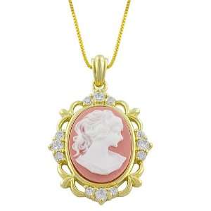   14k Gold Over Sterling Silver Cubic Zirconia Cameo Necklace: Jewelry